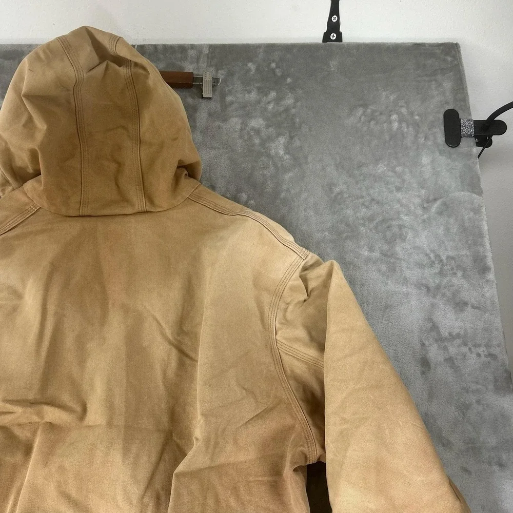 Vintage Carhartt Jacket Mens 2XL Beige Canvas Hooded Full Zip Workwear USA